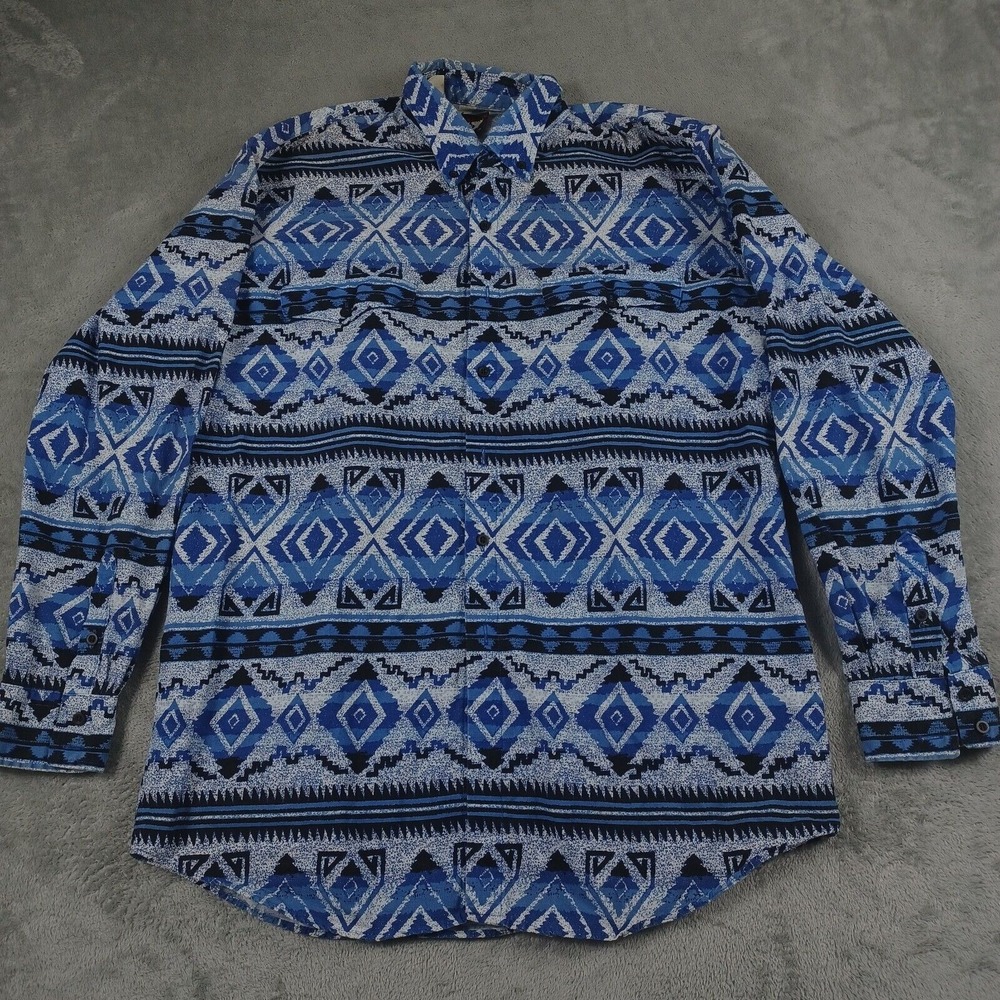 Vintage Karman‎ Shirt Mens XL Blue Southwestern Aztec Geometric Vintage Striped